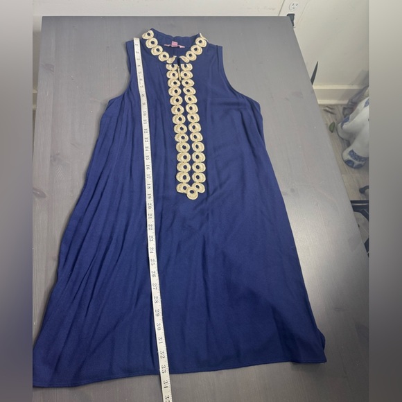 Lilly Pulitzer Navy Dress with Gold Embellishment and Front Zipper - Picture 8 of 9